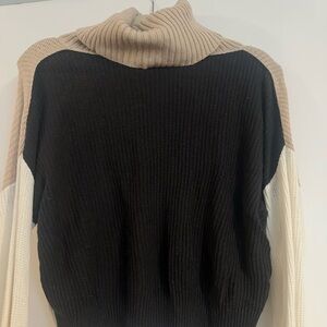 Colorblock Turtleneck Sweater - Black, Cream & Tan